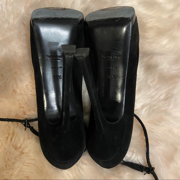 Kylie Jenner YSL Tribtoo Ankle Strap Platform Pump Suede Yves Saint Laurent Blac - Picture 5 of 6